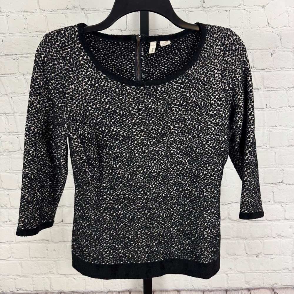 MOTH Women's Black White Chenille Three Quarter Sleeve Lana Sweater Size S